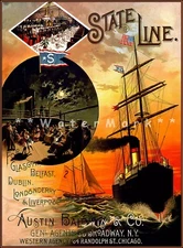 State Line Ships To Belfast Dublin Liverpool Vintage Poster Print Travel Art 