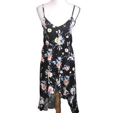 BLACK MULTICOLOR FLORAL DESIGN MODERN BOHO CHIC ROMANTIC DRESS MEDIUM