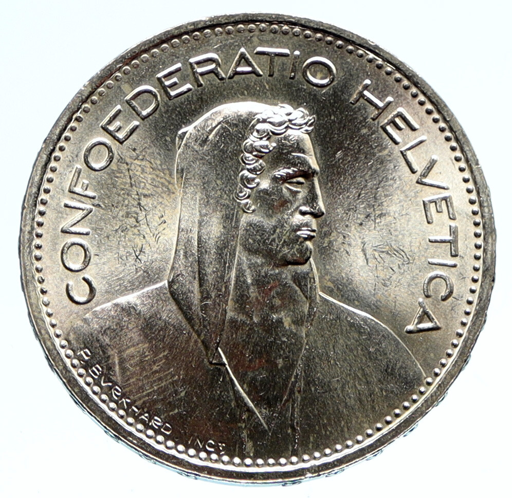1965 B Switzerland Founding HERO WILLIAM TELL 5 Francs Silver