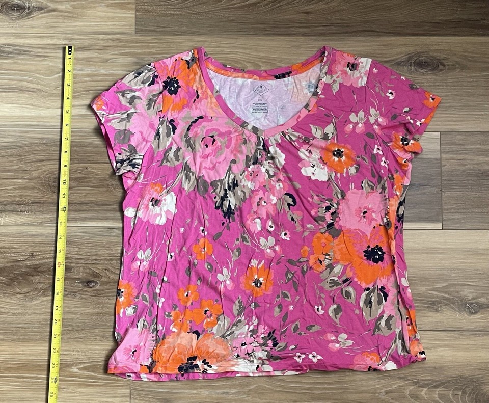St Johns Bay Floral VNeck Top Women’s Petite XL Pink Very Good Casual