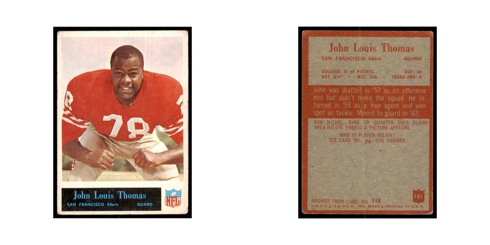 1965 Philadelphia (damaged) John Thomas Football Cards #181 - Image 3 of 3
