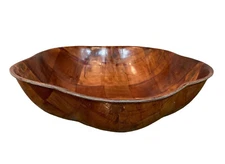 Vintage Wood Bowl Flower Shaped Woven Salad Fruit Snack Woven Pattern MCM 10.5"
