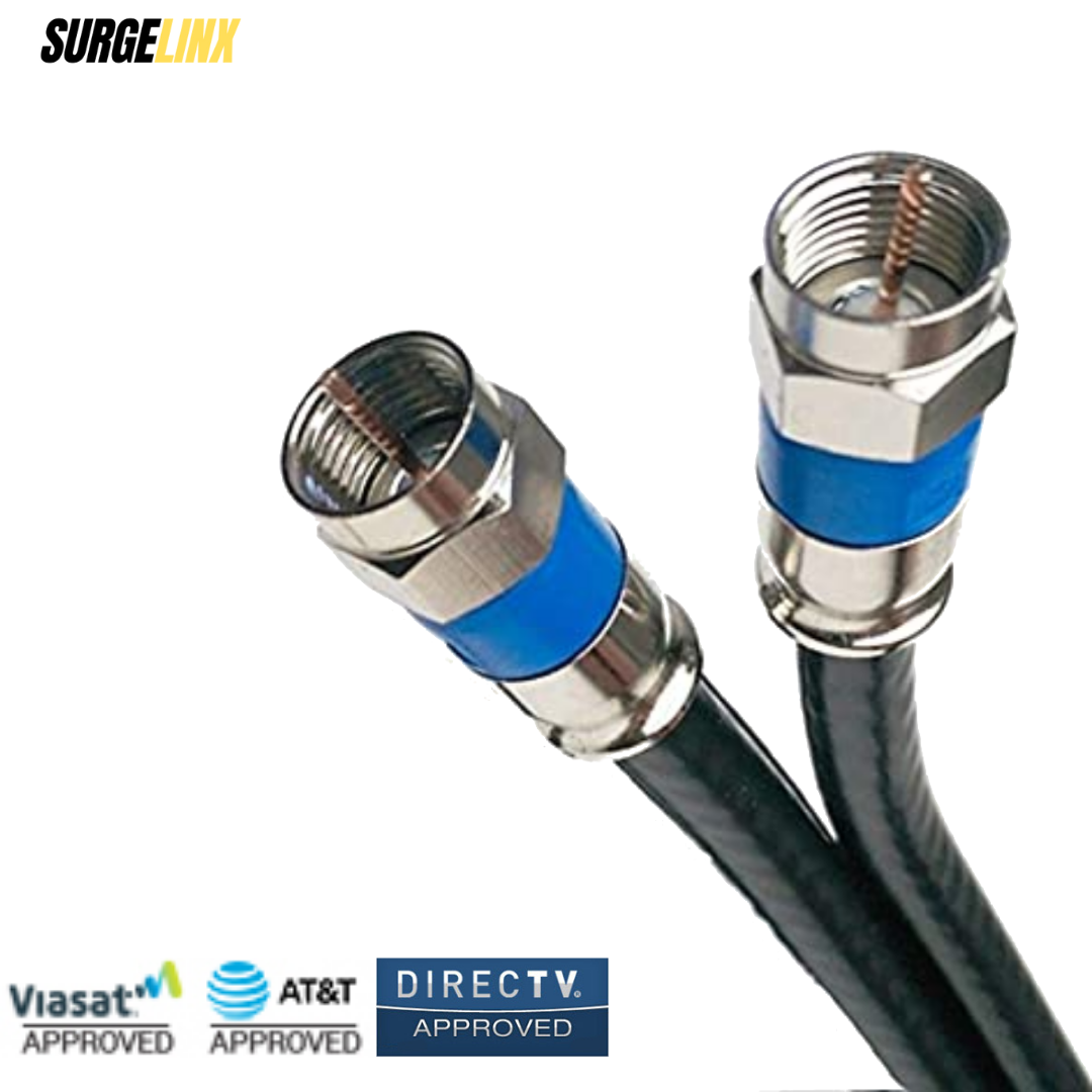 2Pack SurgeLinx RG6 QuadShield Coaxial Cable Jumpers w/ HF FType