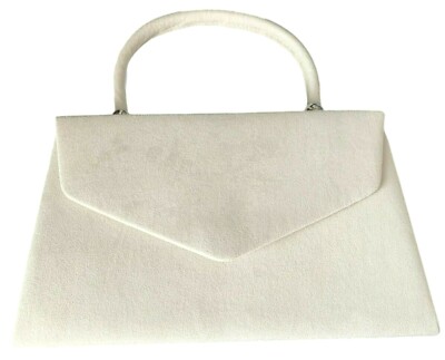 Elfenbeinfarbene Kunst-Wildleder Abend Clutch Tasche Creme Top Griff Umschlag Handtasche 