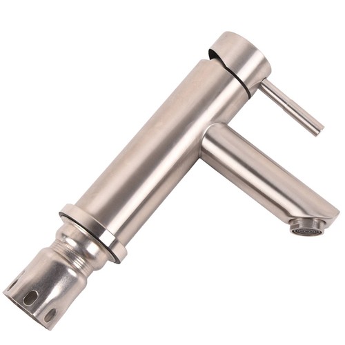 Silver Bathroom Sink Faucet Brushed Nickel Stainless Steel Single Hole Handle - 第 5/7 張圖片
