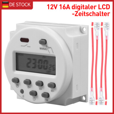 Digital LCD-Zeitschaltuhr DC 12V 16A Programmierbar Timer Schalter Elektronisch