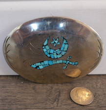 Vtg. MASONIC SHRINER Inlay Turquoise BELT BUCKLE   Signed AM or MA 