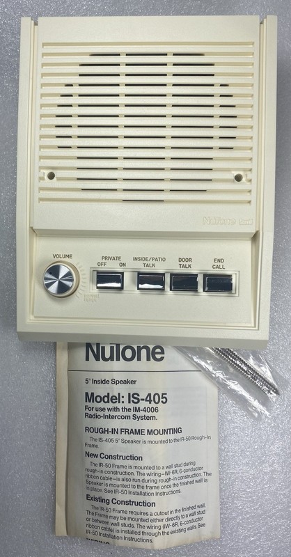NUTONE Radio Intercom 5” Speaker IS-405L ADOBE WHITE for IM-4006  IW6R Ribbon