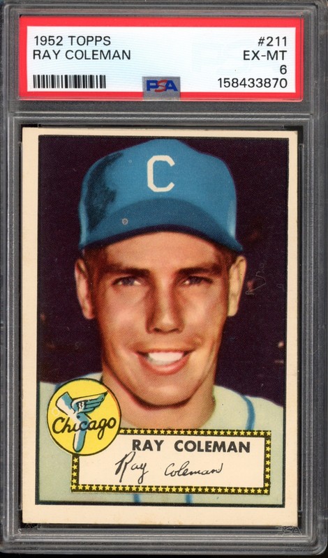 1952 Topps #211 Ray Coleman PSA 6 Vintage Baseball Card (3870)