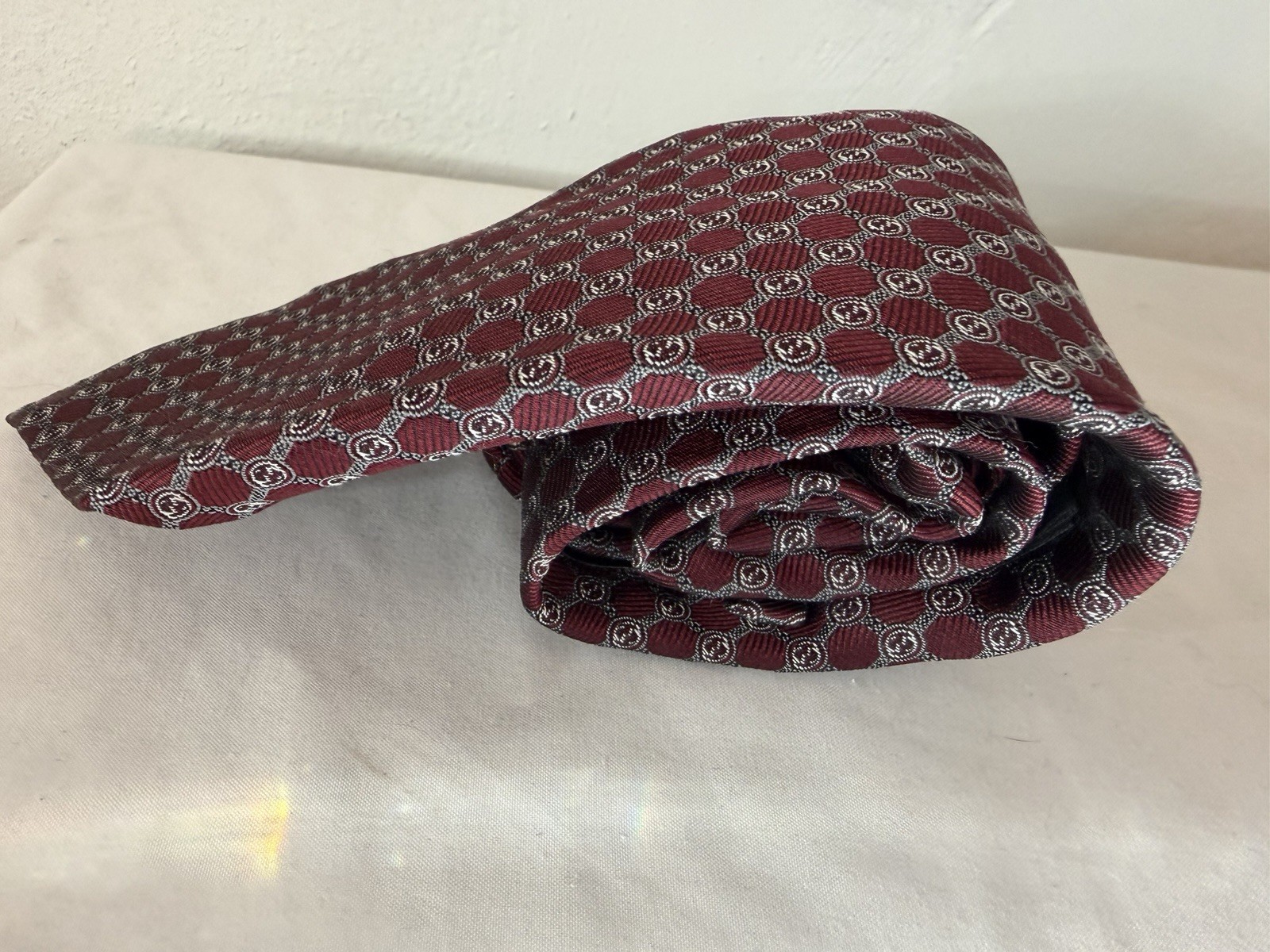 GUCCI interlocking pattern silk tie burgundy GG p… - image 10