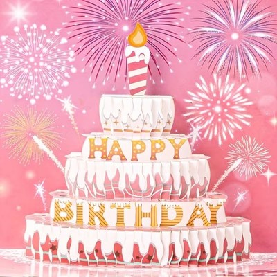 3D Pop Up Musical Happy Birthday Karte - Leuchtende ausblasbare Kerze mit Musik