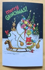 Dr Seuss "The Grinch" Merry Christmas Greeting Card (+ Envelope 5x7"). Embossed 