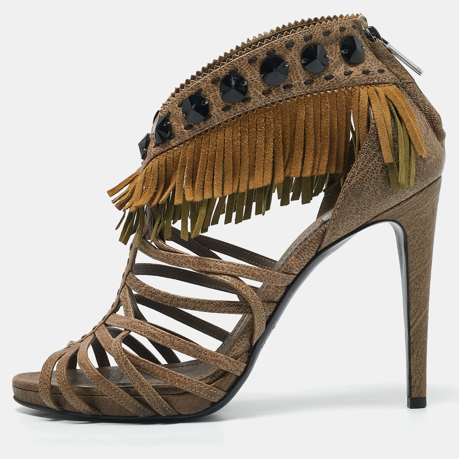 Sandales à bride cheville Dior beige cuir et daim franges pointure 40