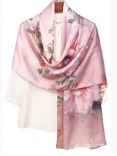 100% Silk mulberry Scarf Women neckerchief Shawl Wrap floral pink red soft HD1-8