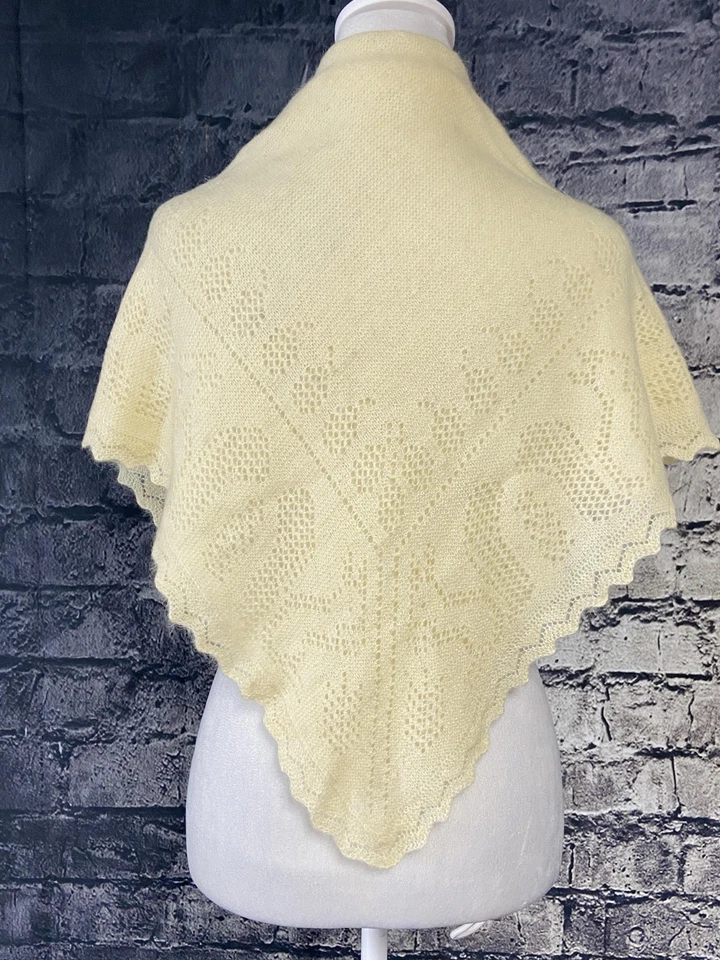 Vintage Shetland Lace Shawl Womens Large Knit Scarf Wrap 34" Square Handmade - Image 2 of 4