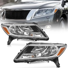 Pair Headlights Assembly Black For 2013-2016 Nissan Pathfinder Halogen Headlamps