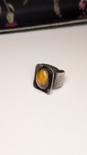 Vintage Sterling Silver 1970 Men's Tigers Eye Ring | Size J 1/2 (Resizable)