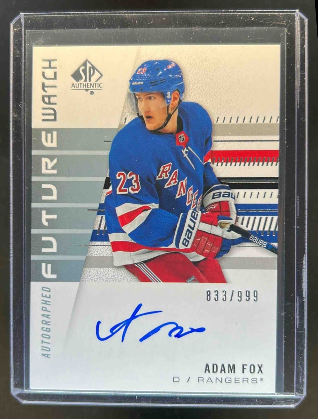 2019-20 SP Authentic Adam Fox Rookie Auto RC Future Watch #/999 Rangers