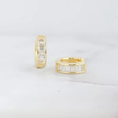 1.20Ct Baguette Lab-Created Diamond Hoop Huggies Earrings 14k Yellow Gold Plated