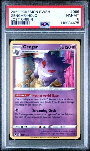 2022 POKEMON SWORD & SHIELD LOST ORIGIN #066 GENGAR-HOLO PSA 8