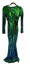 New Fashion Nova Dress Womens XS Green Blue Sequin Long Sleeve Evening Prom