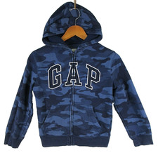 Gap Kids Zip Front Hoodie Sweatshirt Camouflage Print Pockets Size M Blue