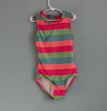 Art Class Girls Size 8 Multicolor Striped One Piece Swimsuit Back Zip Colorblock