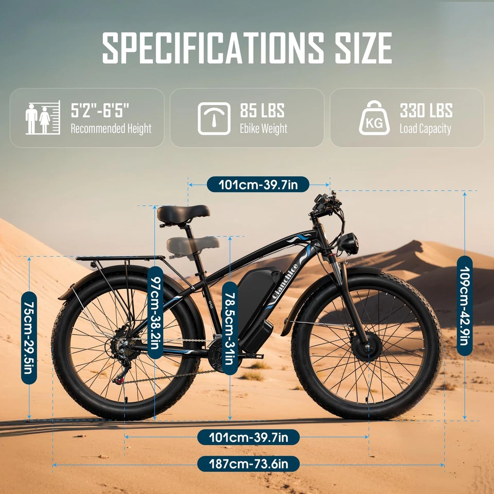 Bicicleta Eléctrica 4000W Bicicletas 45MPH 100Millas 52v 32AH Ebike FatTire 24In Cercanías Foto 3 de 4