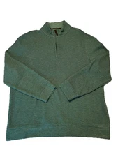 Club Room Quarter-Zip Mens M Green Textured Cotton Polyester Mix Sweater EUC