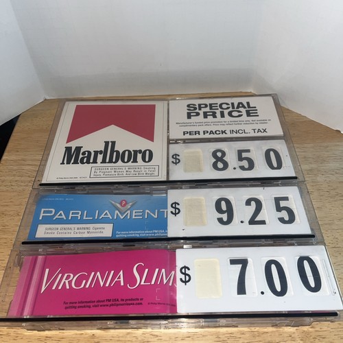 Vtg Gas Station Cigarette Price Sign Marlboro, Parliament, Virginia Slim Plastic