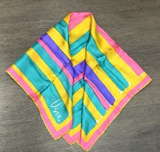 Vintage Vera Neumann Silk Scarf Bold Geometric Block Stripe Pink Gold Teal