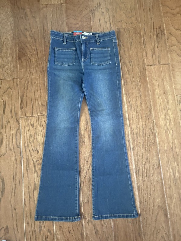 Levis Flare Jeans Patch Pocket Girls Adjustable Waist Stretch Jeans Size 12 New