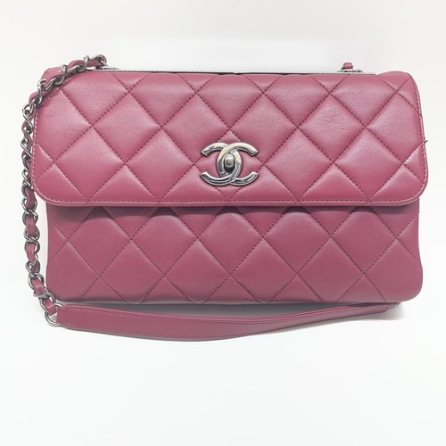 CHANEL TRENDY CC FLAP BAG QUILTED LAMBSKIN MEDIUM BURGUNDY SILVER HA (CMP123199)