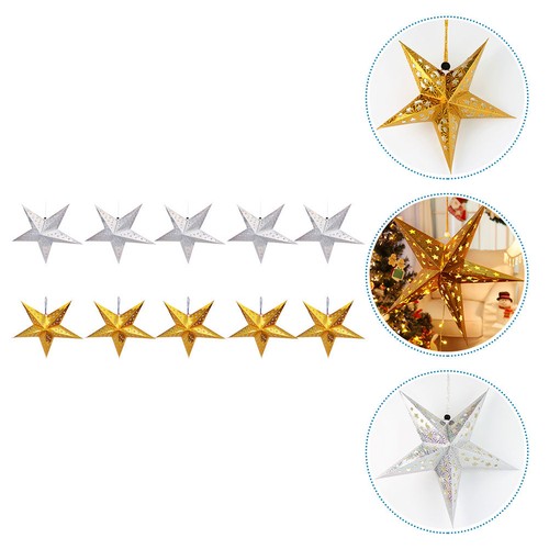  10 Pcs Hanging Stars Decorations Paper Lanterns Lampshade Shades Ceiling - Zdjęcie 10 z 12