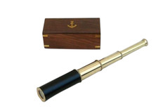 Nautical Brass Spyglass Telescope Collapsible Wood Box Anchor Pirate BR-4852B