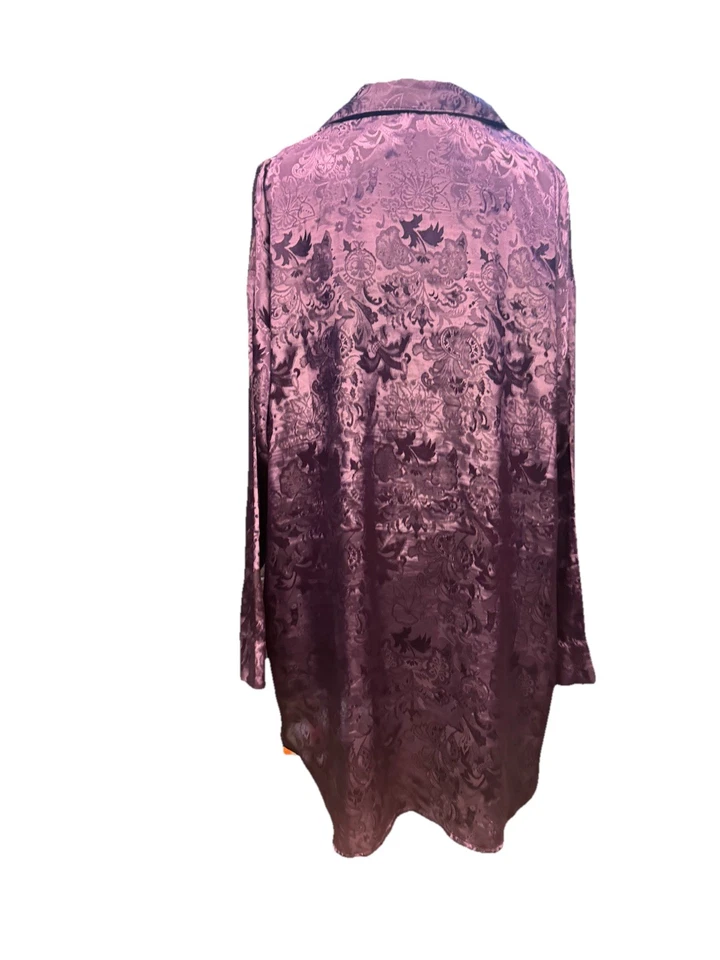 Camisola de cetim vintage Victoria’s Secret etiqueta dourada M/L roxa jacquard lounge - Imagem 2 de 4