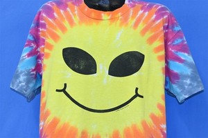 vintage 90s ALIEN SMILEY FACE RAINBOW TIE DYE RIPPLE JUNCTION COTTON t-shirt XL