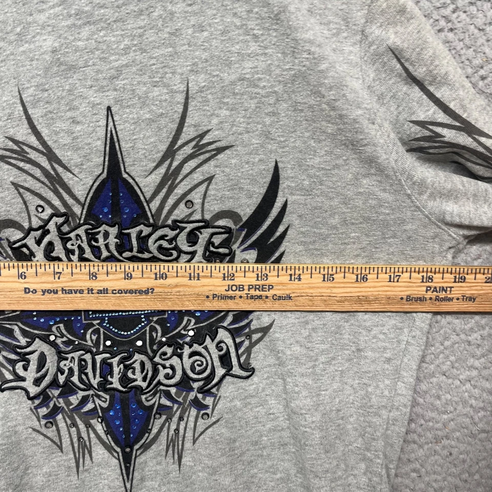 Sudadera con Capucha Harley Davidson Mujer M Gris Llamas Cremallera Completa Y2K Estrás Motocicleta Foto 4 de 4