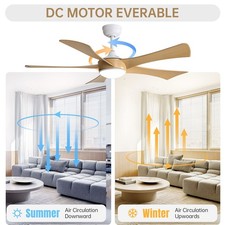 52 Inch Ceiling Fan with Light and Remote  5 Blades for Bedroom Farmhouse Patio
