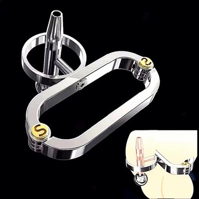 Stainless Steel Male Chastity Cage Device with Tube Ring Plug Sounds Lock 