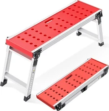 Folding Work Platform, Adjustable Step Ladder with Anti-Slip Feet Cover