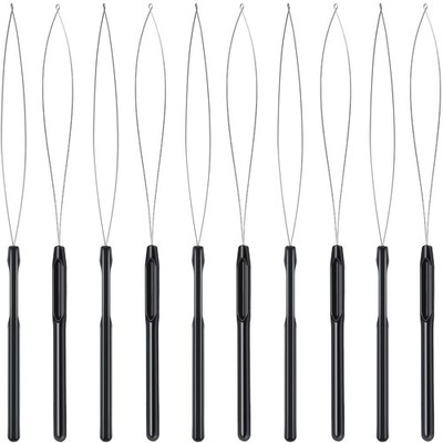 10 Pieces Hair Extension Loop Needle Threader Pulling Hook Tool and Bead Devi...