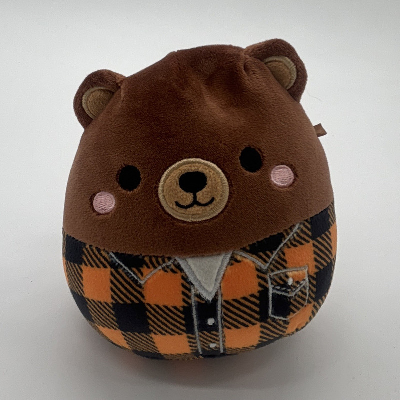 Squishmallows Bear Plush Beanbag Stuffed Animal, Brown Bear Plaid Shirt
