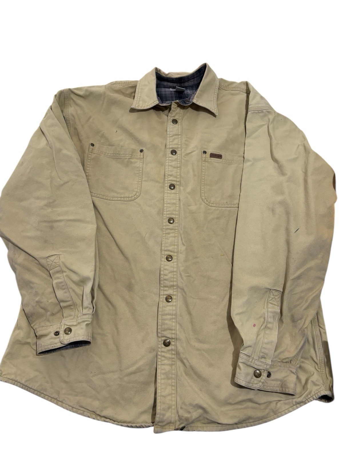 Carhartt Men’s XL Tall Flannel Lined Canvas Work Shirt Jacket Tan Snap Front