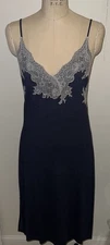 New NATORI Shangri-La BLUE Chemise with LACE Slip Gown M L XL NWT