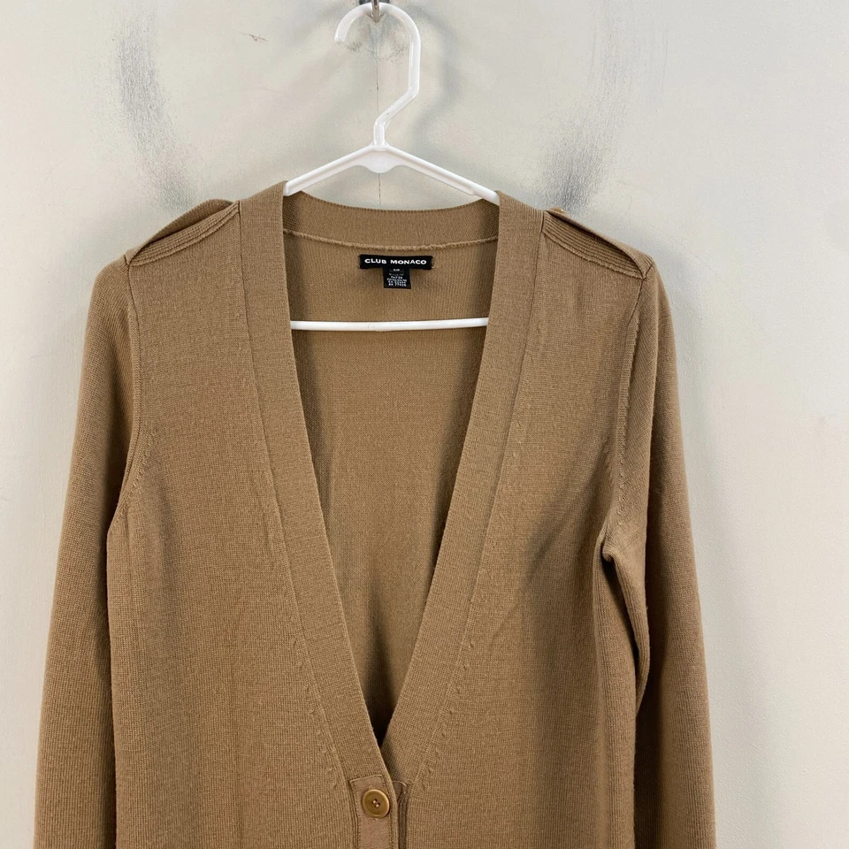 Club Monaco Mujer Pequeño Suéter Cárdigan Lana Marrón Botón Cuello en V Abuelo Foto 2 de 4