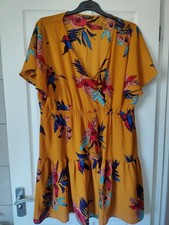 Size 22 Mustard Floral Dress Yellow Lightweight Cross Bust Frill Floaty Boho