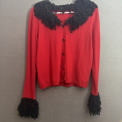 Vintage Crochet Shaggy Trim Cardigan Boho-Whimsigoth Dark Croquette