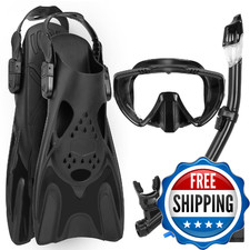 Snorkeling Gear for Adults, Mask Fins Snorkel Set, Panoramic View Diving Mask An