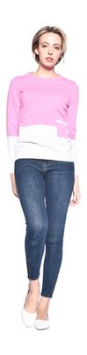 3VERY Women's 100% Cashmere 2-Tone Round w/Pockets L Bright Pink/White